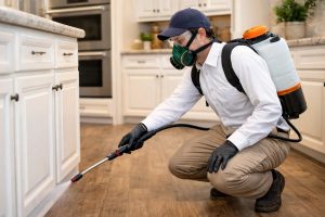 عامل يقوم برش مطبخ من الحشرات